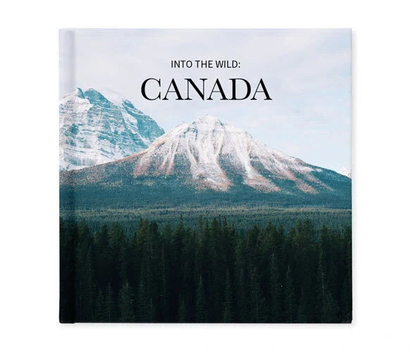 Layflat travel photo book cover with full-bleed mountain landscape, bold destination title text, and cinematic outdoor photography.