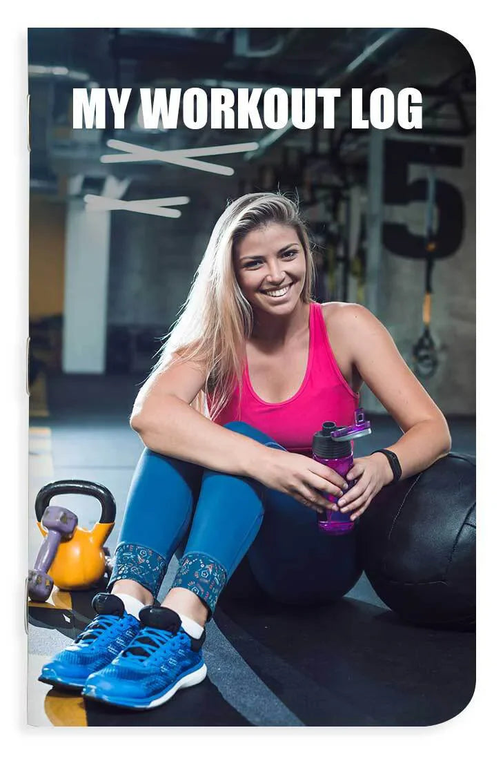 Memo book cover with a woman in a gym setting and 'My Workout Log' text.