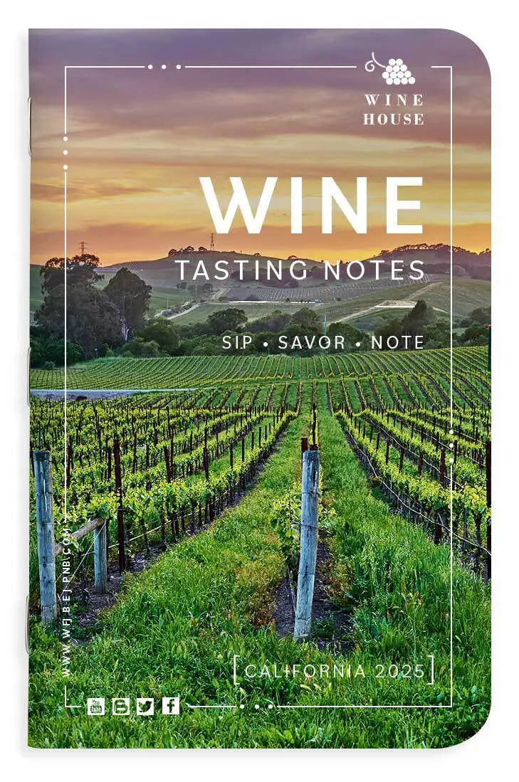 Wine tasting notes memo book with vineyard image and 'Wine House' branding
