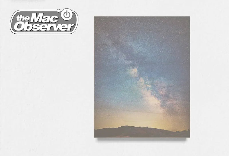 Canvas wall print showing the Milky Way galaxy above a dark hillside landscape, with The Mac Observer logo in the corner.