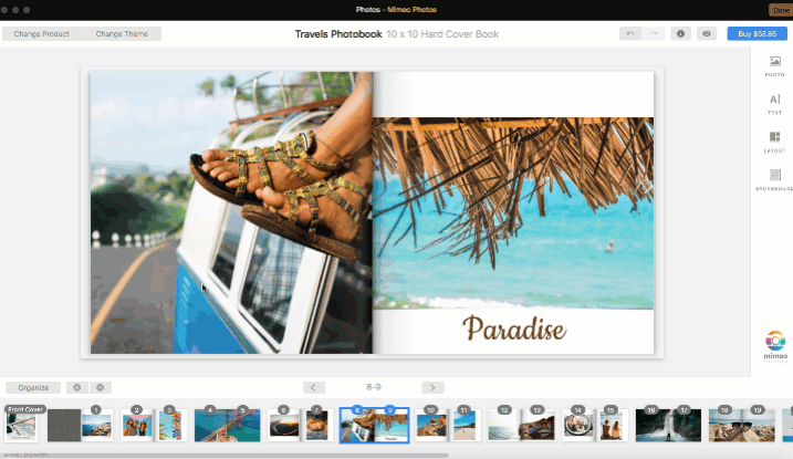 Organize photobook pages with Mimeo Photos