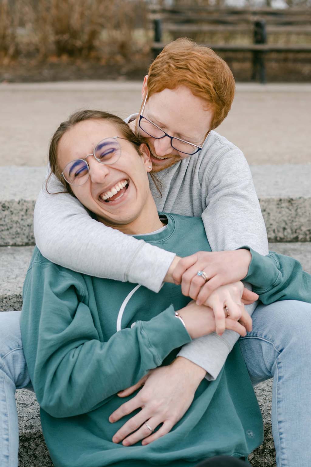 couple cuddling and laughing