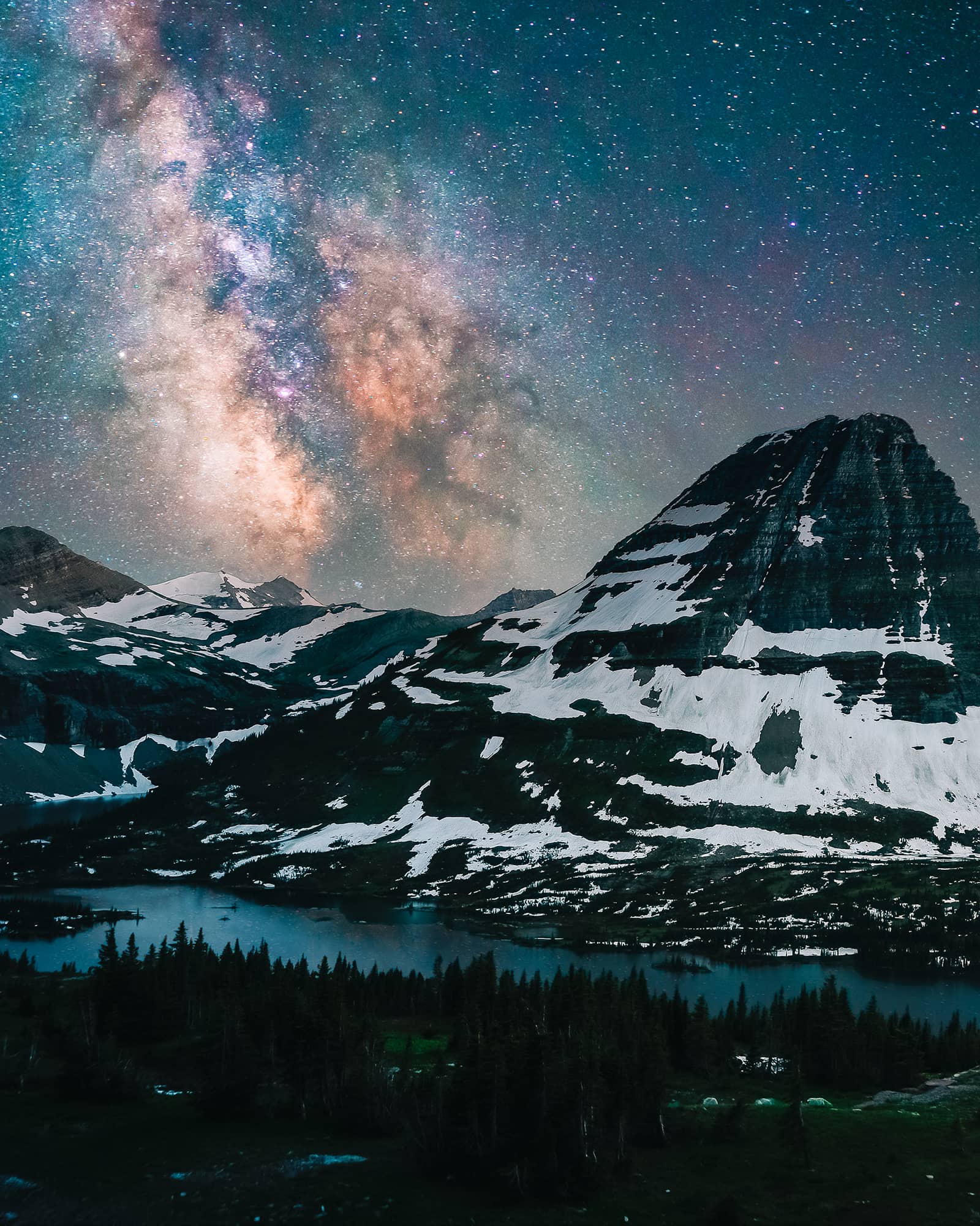 Hidden lake with galaxy stars