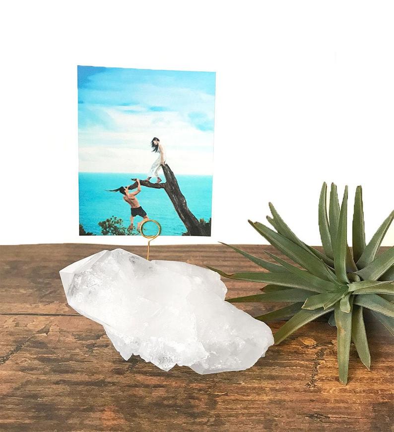 Crystals make a tiny photo holder as an alternative to frames