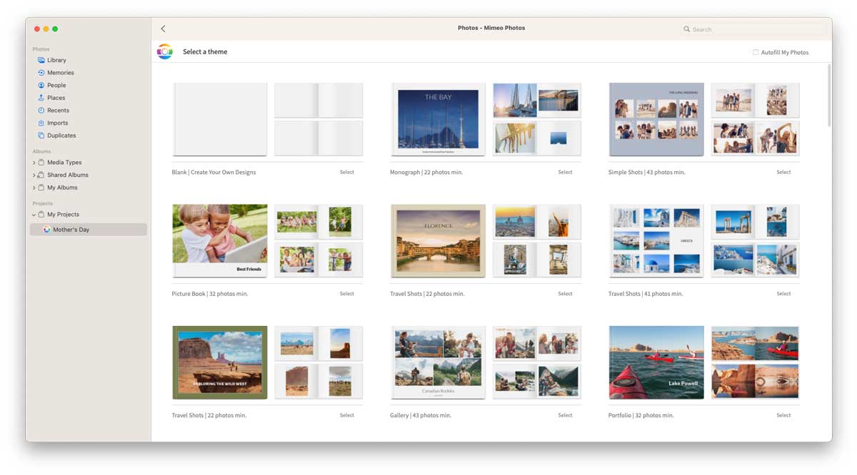 Use themes in the Mimeo Photos app for instant inspiration