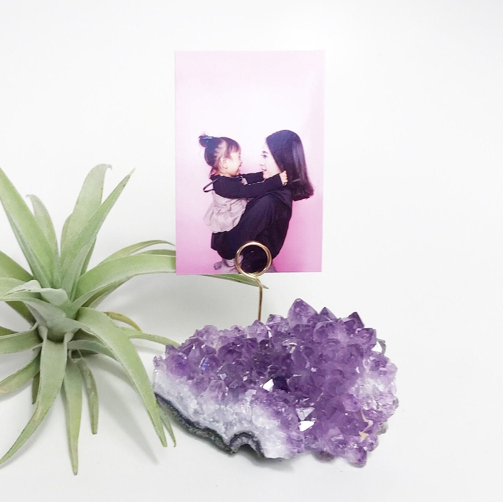 Crystals make a tiny photo holder as an alternative to frames