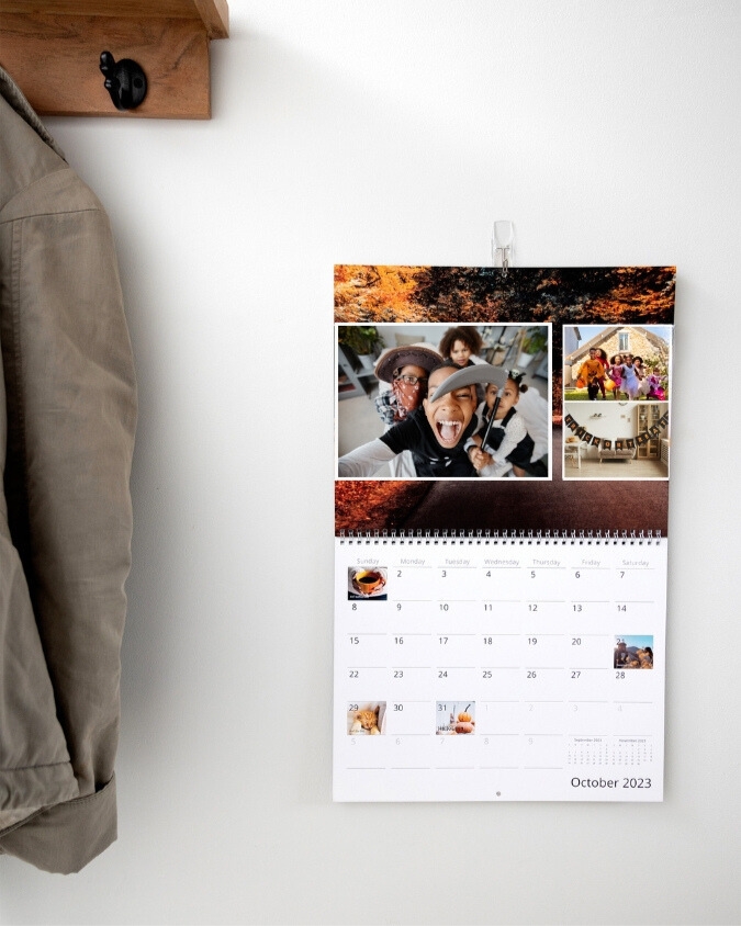 October Calendar with Photos of Kids Dressed in Halloween Costumes