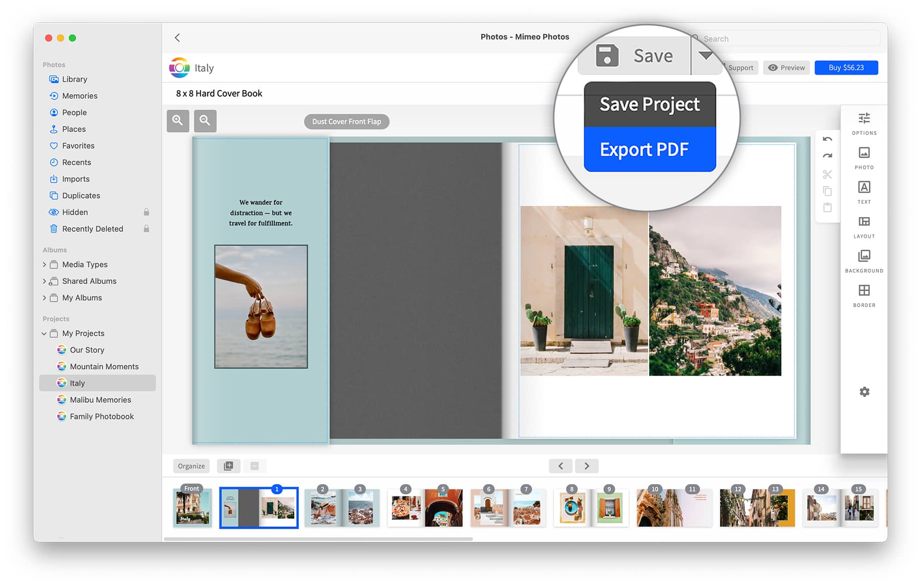 Easily share and proof your final project with the PDF export feature