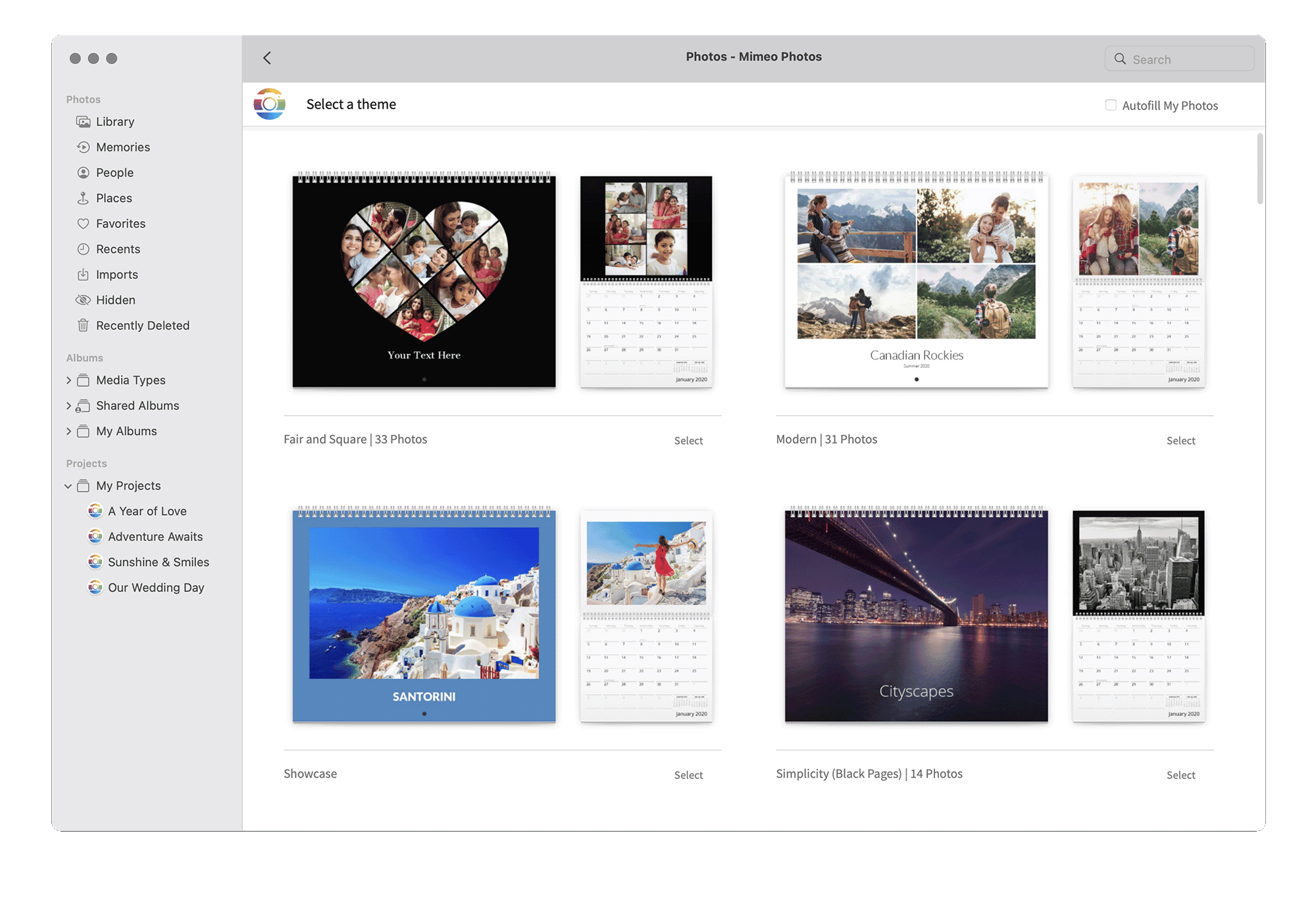 pick a calendar theme for your images